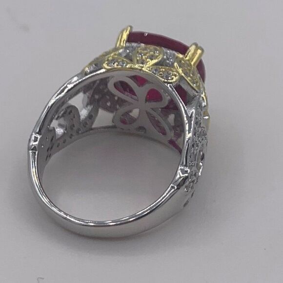 Ring, NWOT, solid 925 sterling silver, 18 k gold accents, lab ruby sz 7 - Picture 7 of 15